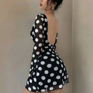 Women Floral Backless Bell Sleeve Mesh Mini Bodycon Slip Dress